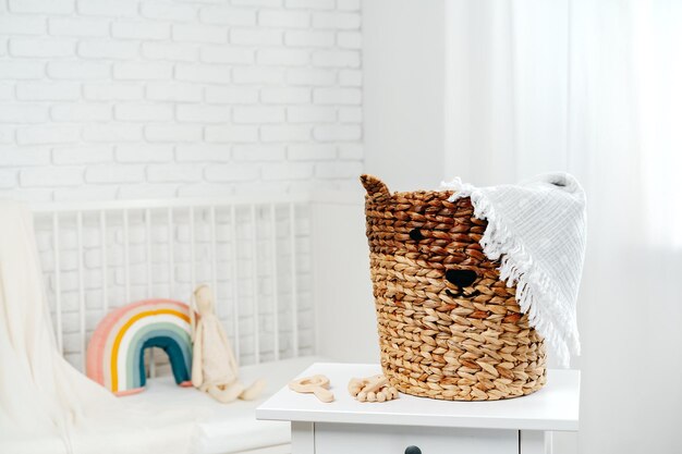 Photo wicker basket for toys in the childrens room