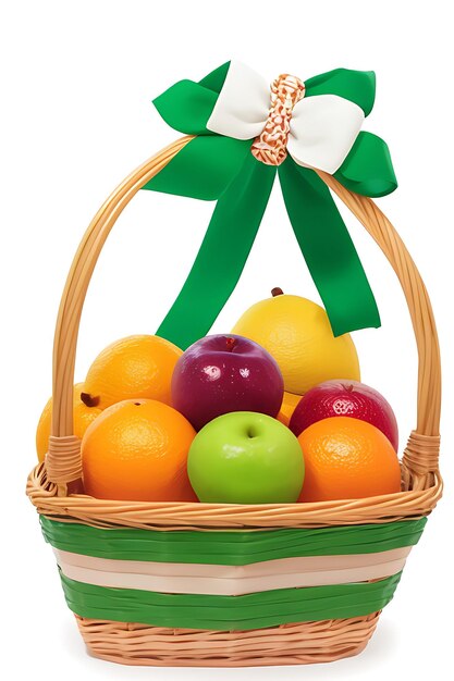 Photo wicker basket with different fruits on white background ai generated