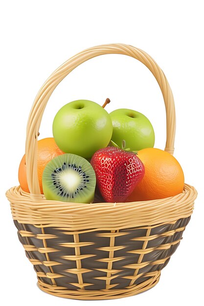 Photo wicker basket with different fruits on white background ai generated