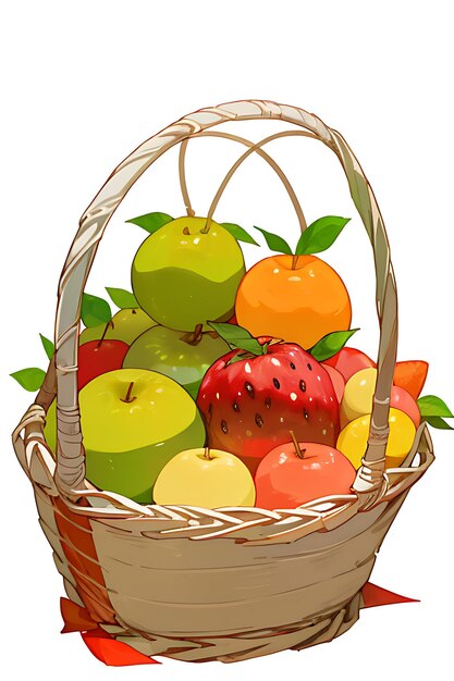 Photo wicker basket with different fruits on white background ai generated