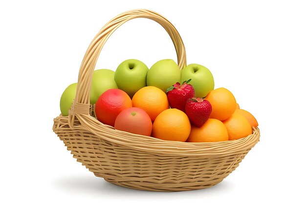 Wicker basket with different fruits on white background AI generated