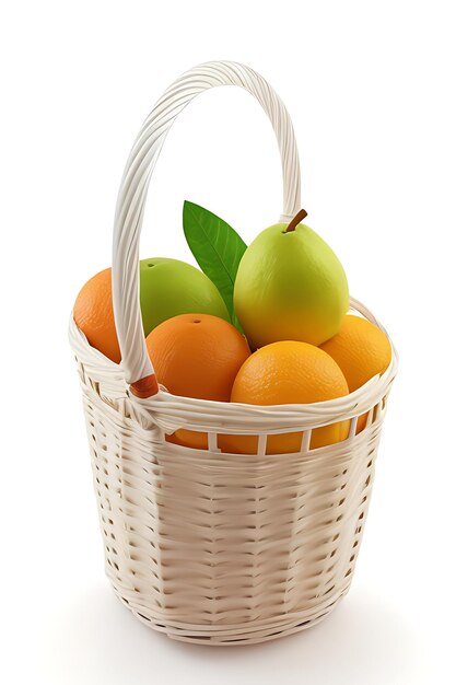 Photo wicker basket with different fruits on white background ai generated