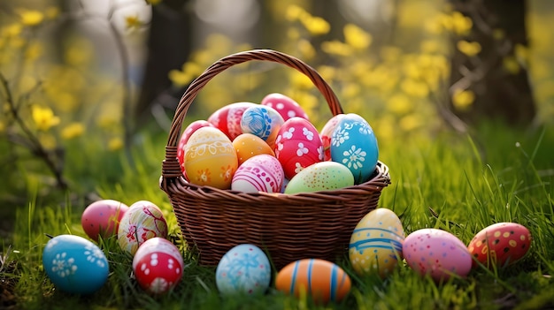 Photo wicker basket with easter eggs