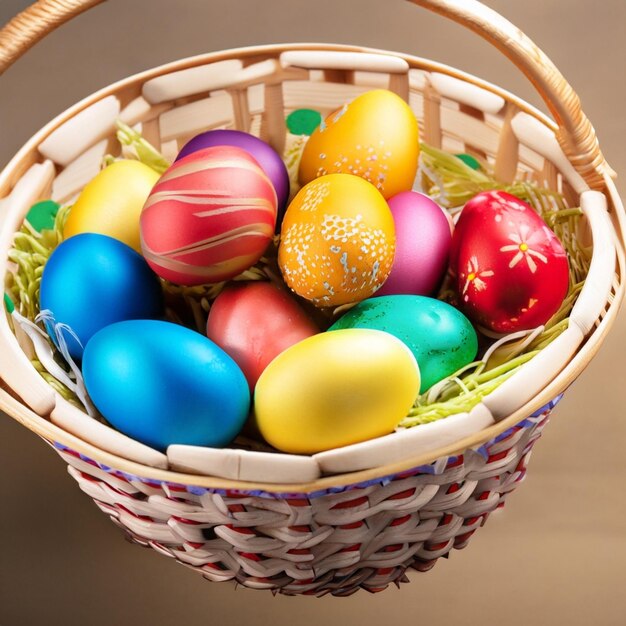 wicker basket with easter eggs