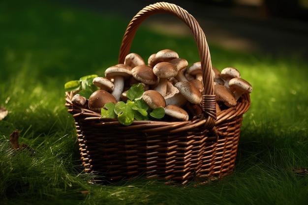 A wicker basket with forest mushrooms