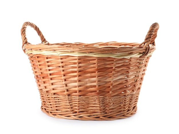 Wicker basket with handles isolated on white