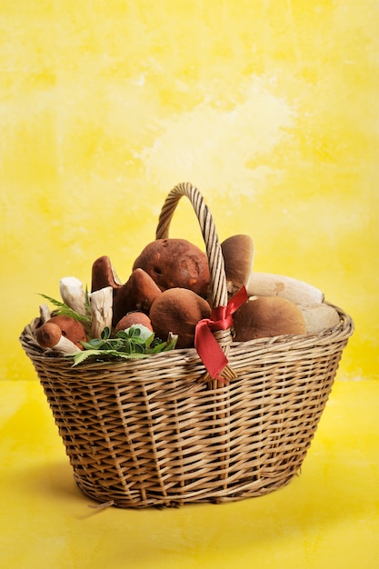 Photo wicker basket with mushrooms