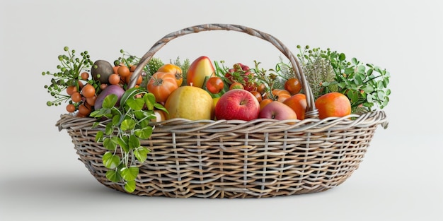 Photo wicker basket with vegetables and fruits generative ai