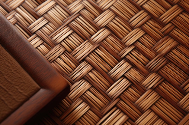 A wicker basket with a wooden handle.