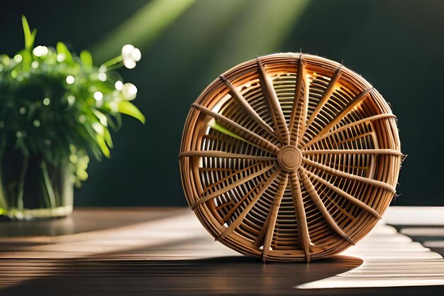 A wicker basket with the word bamboo on it