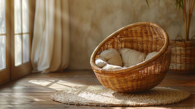 Wicker Chair on Wooden Floor