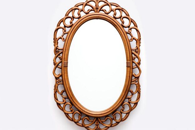 Wicker Frame Mirror Isolated On White Background