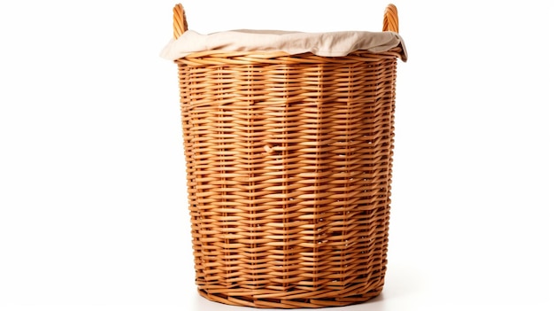 Wicker laundry basket isolated on white background