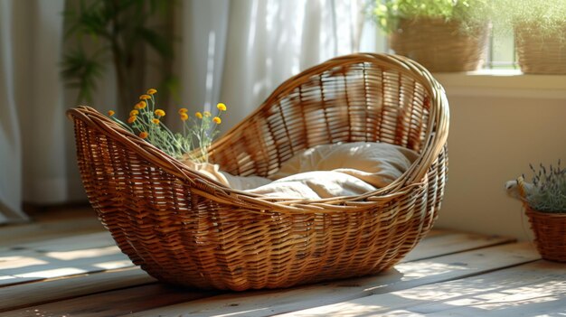 Wicker mand op houten tafel