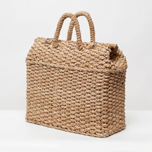 Photo wicker modern craft handmade shopping bag isolated on white