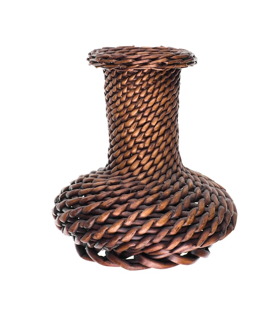 wicker rattan vase isolated on white background