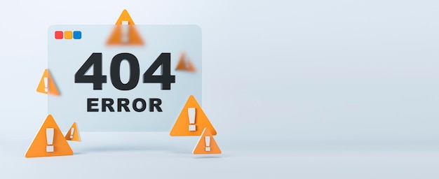 경고 표시와 함께 404 오류 웹 페이지 개념의 넓은 3D 일러스트레이션 3D 렌더링