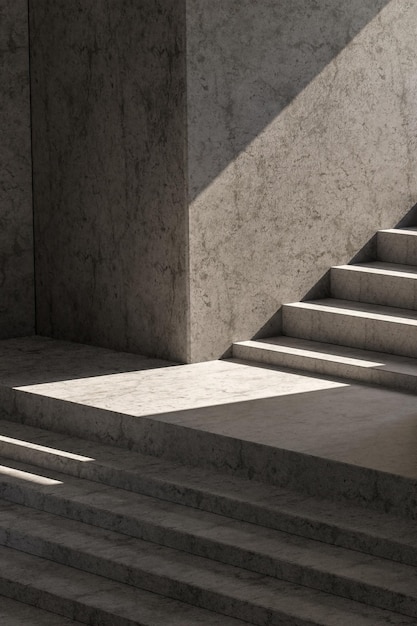 花崗岩の石またはセメントの階段と黒と影の階段の広い抽象的な幾何学的な美術写真撮影