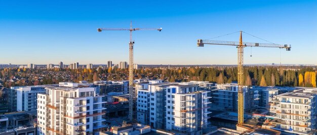 Wide aerial view of real estate project puur new housing construction site part of urban development