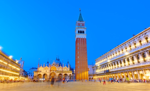 Wide angle shot of The Saint Mark's square in Venice at twilight Italy