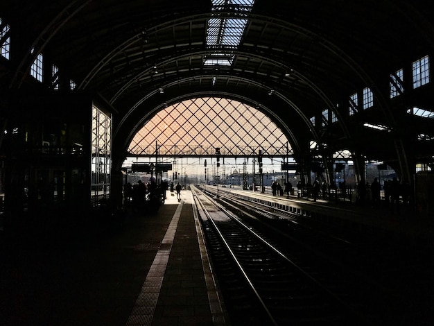 Wide angle view of train station high contrast