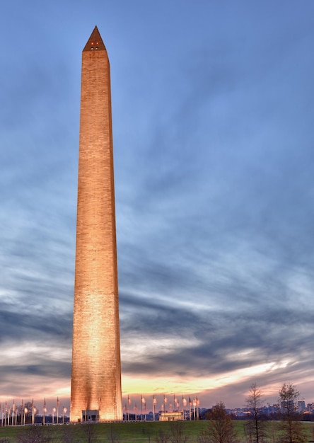 Photo wide angle view of washington monument