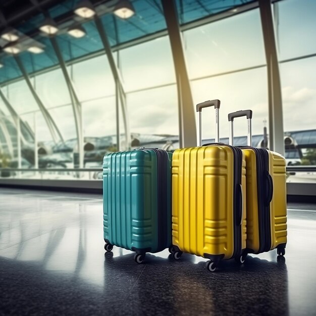 Wide Banner of Luggage Suitcases at the Airport with Copy Space Generative AI