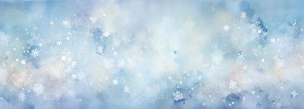 Photo wide banner winter background with snowflakes and bokeh on soft blue background in watercolor style with space for text christmas new year illustration