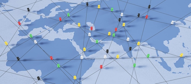 Foto ampia mappa blu con spilli avventura scoperta navigazione comunicazione logistica geografia trasporto e tema di viaggio concetto sfondo rendering 3d