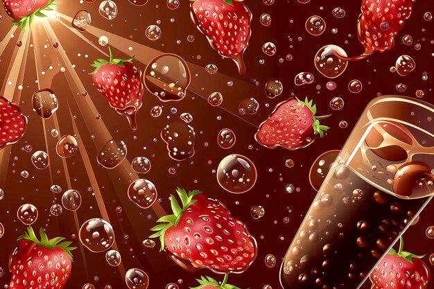 Photo wide dessert banner with strawberries in liquid chocolate