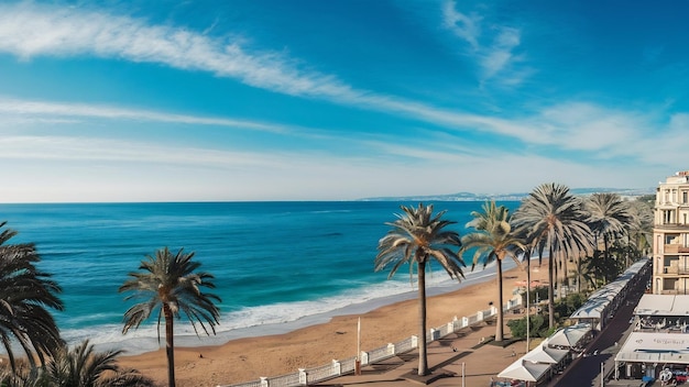 Wide distant shot of the french riviera in nice france