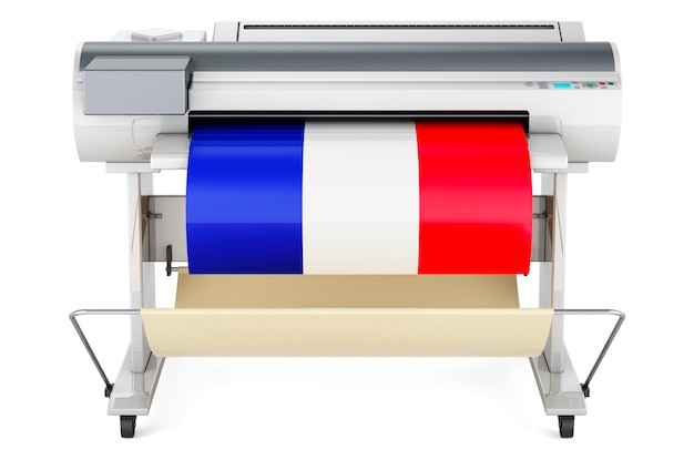 프랑스 국기 3D 렌더링이 있는 와이드 포맷 프린터 플로터