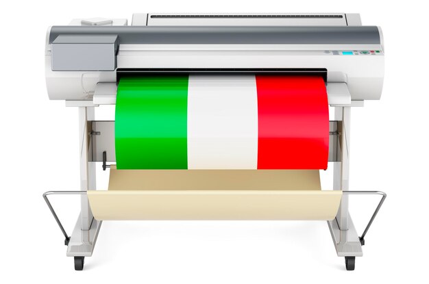 Wide format printer plotter with Italian flag 3D rendering