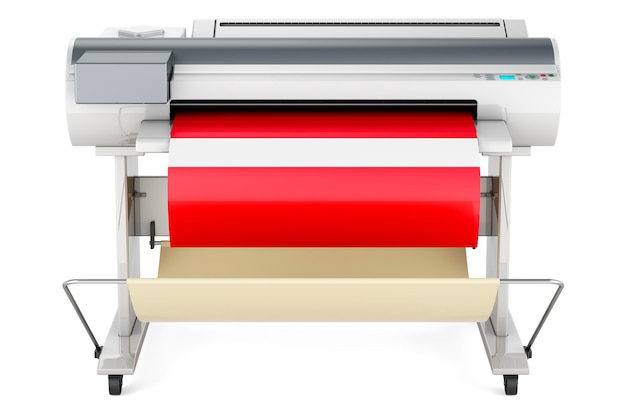 Foto plotter di stampante a grande formato con rendering 3d della bandiera lettone isolato su sfondo bianco