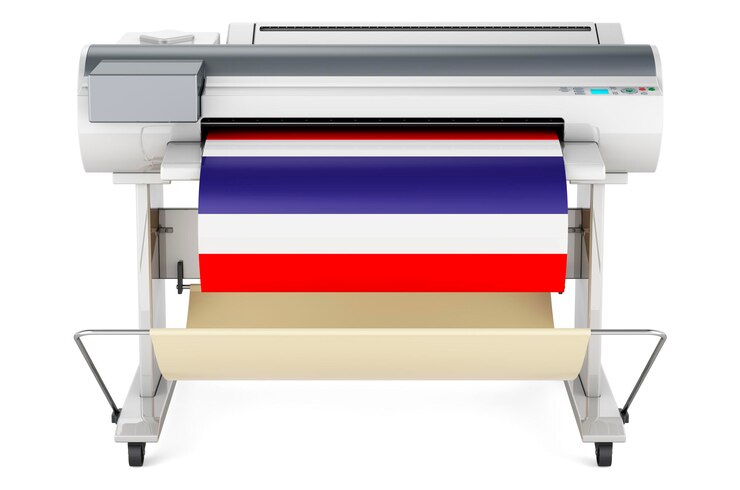 Photo wide format printer plotter with thai flag 3d rendering isolated on white background