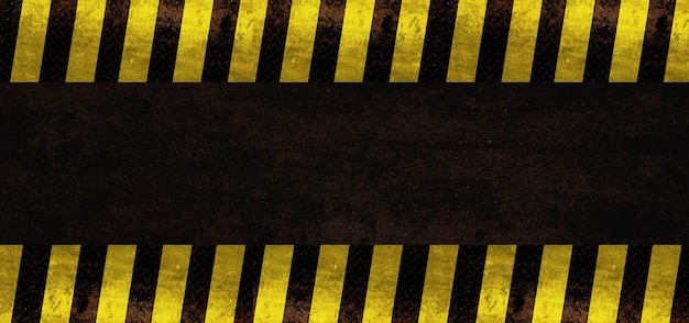 Photo wide industrial banner template grunge metal yellow hazard stripe texture background with copy space for your text