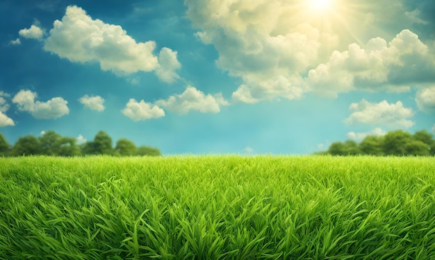 Wide lawn trimmed with precision under a blue sunny sky