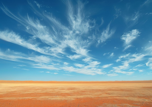 Photo wide open desert landscape with blue sky and white clouds