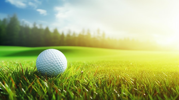 広いパノラマ バナー ゴルフ クラブと芝生のボール