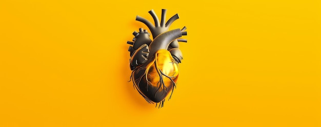 Wide panoramic image of a stylized human heart outlined in a simple