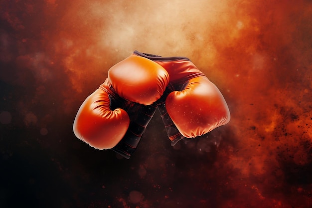 A wide poster of hot fighting boxing gloves with copy space Generative Ai
