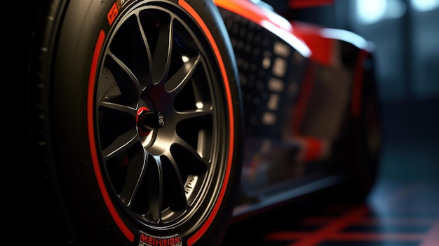 wide racing rims sports car alloy wheel closeup