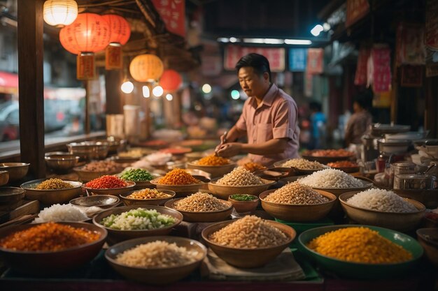 wide range choices of asian dishes economy rice or mixed rice stall hawker food