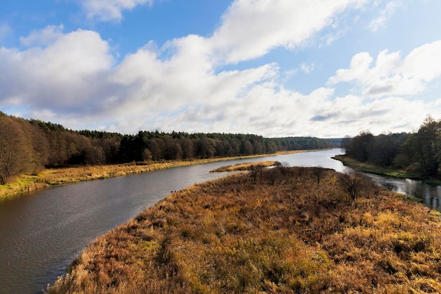 A wide river in the autumn season