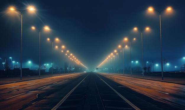 Photo wide road with street lights at night