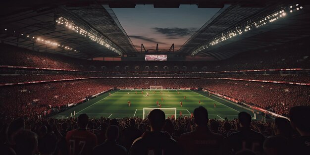 Wide shot of london football ground full of cheering fans