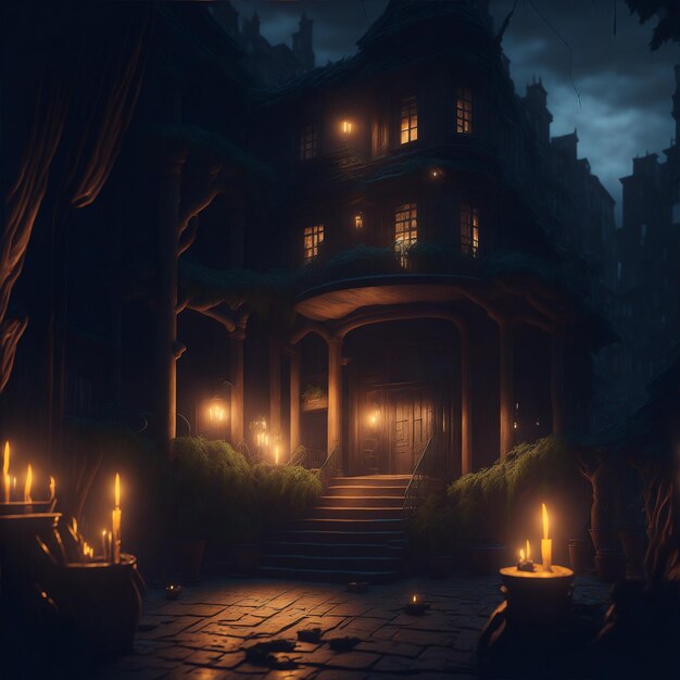 A wide shot of a mafia hideout illuminated by a single candle