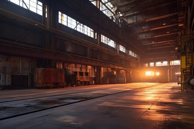 Фото Общий вид пустого литейного склада, созданного с помощью генеративного искусственного интеллекта