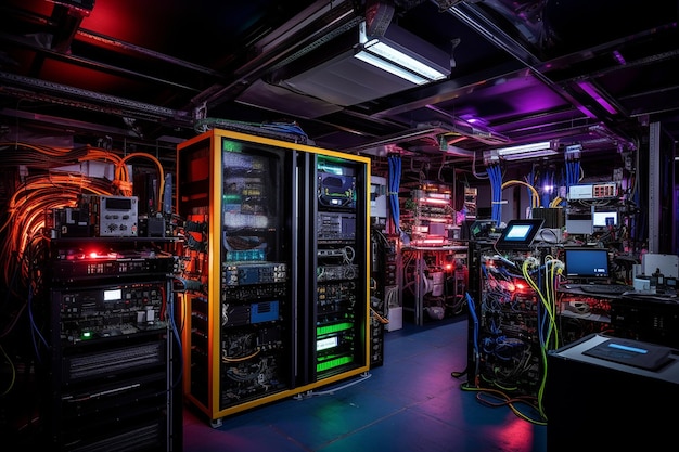 Wide shot of a server room showcasing diverse hardware brands