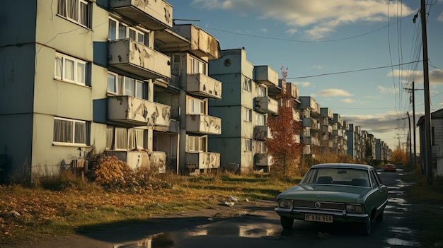 Photo a wide shot of a soviet style residential block capturing the architectural style of the period